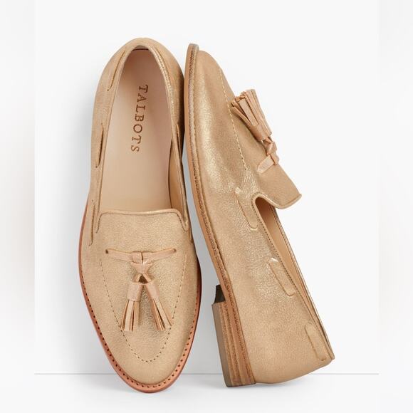 Talbots Leighton Tassel Loafers Gold Metallic Suede 8 - Picture 1 of 15